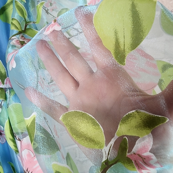 Handmade OOAK Floral Iridescent Ruffle Midi Dress Sheer Sleeve Coquette XS - Picture 4 of 16